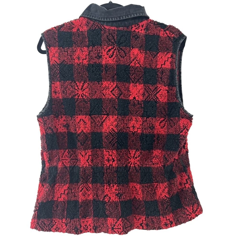 Woolrich Womens Red Black Buffalo Plaid Sherpa Fleece Zip‎ Up Vest Medium M - Picture 8 of 9